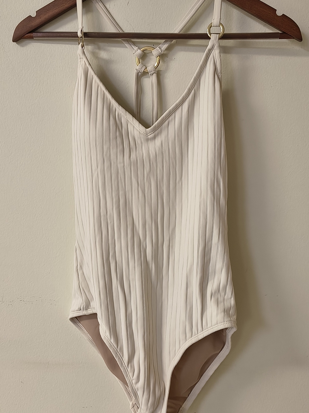 Women’s Cream Ribbed V-Neck Swimsuit